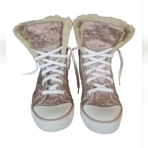 Coach Bonney Shearling Women's Lace-Up Metallic Strip High-Top Sneakers  7 1/2B